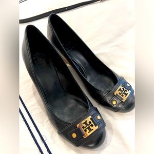 Tory Burch black wedge heels